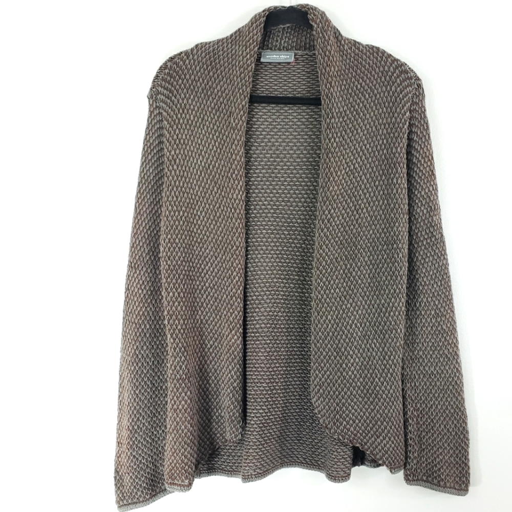 WOODEN SHIPS brown grey knit long sleeve open front cardigan sweater